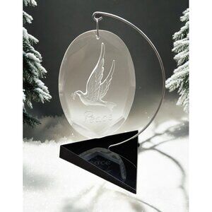 Vintage Crystal Clear Peace Dove Christmas Tree Ornament With Stand & Box Henco
